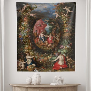Gothischer Wandteppich, Wandteppich, Fine Art Wandteppich, Engel Wandteppich, Renaissance Wandteppich, Obst Malerei, Natur Wandteppich, Schwarzer Wandteppich
