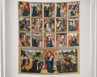 Christian Tapestry, Religious Wall Art, The Fifteen Mysteries and the Virgin of the Rosary, Catholic Art, Medieval Tapestry, Renaissance Art