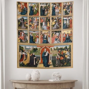 Christian Tapestry, Religious Wall Art, The Fifteen Mysteries and the Virgin of the Rosary, Catholic Art, Medieval Tapestry, Renaissance Art