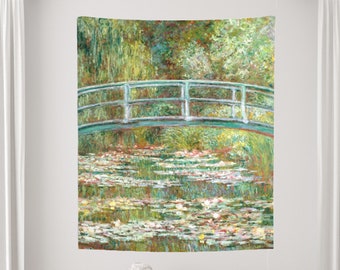 Claude Monet Tapestry, Water Lilies Monet, Painting Tapestry, Botanical Tapestry, Monet Decor, Monet Wall Art, Green Tapestry, Art Tapestry