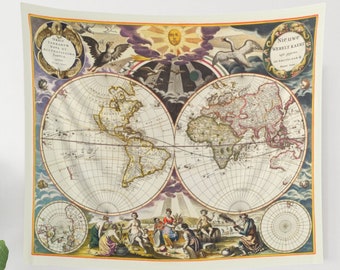アンティーク世界地図タペストリー 古代航海図 セーリング壁掛け