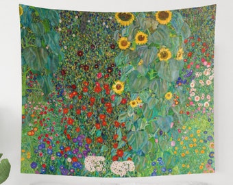 Klimt Tapestry, Sunflower Tapestry, Gustav Klimt, Botanical Tapestry, Klimt Painting, Garden Painting, Plant Tapestry, Art Tapestry