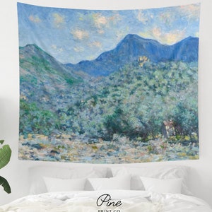 Monet Tapestry, Claude Monet, Blue Tapestry, Mountain Tapestry, Landscape Painting, Mountain Painting, Landscape Tapestry, Monet Painting