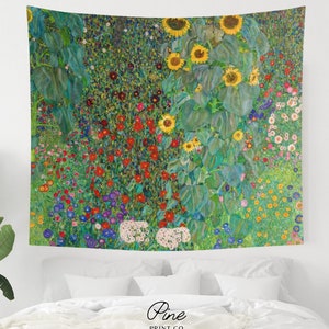 Klimt Tapestry, Sunflower Tapestry, Gustav Klimt, Botanical Tapestry, Klimt Painting, Garden Painting, Plant Tapestry, Art Tapestry