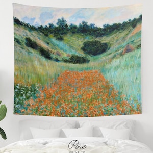 Monet Tapestry, Claude Monet Art, Nature Tapestry, Flower Tapestry, Dorm Tapestry, Landscape Art, Art Tapestry, Poppy Painting