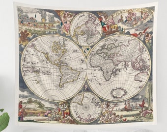 アンティーク世界地図タペストリー 古代航海図 セーリング壁掛け