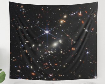 Tapeçaria Espacial, Primeiro Campo Profundo do Webb, Foto da NASA, Astrofotografia, Imagem Espacial, Decoração da NASA, Decoração Espacial, Decoração de Estrelas, Tapeçaria Preta