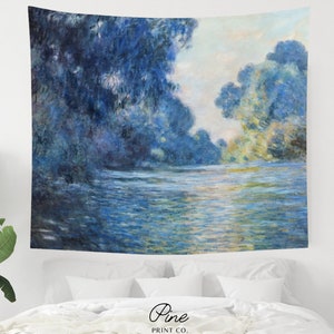 Monet Tapestry, Blue Tapestry, Landscape Tapestry, Oil Painting, Art Tapestry, Blue Wall Hanging, Tree Decor, Fine Art, Nature Tapestry