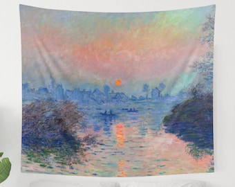 Monet Tapestry, Claude Monet Art, Sunset Tapestry, Art Tapestry, Dorm Tapestry, Ocean Sunset, Ocean Tapestry, Painting Tapestry, Nature Art