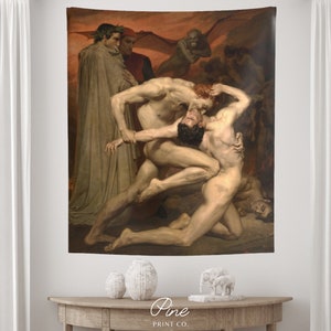 Hell Tapestry, William Bouguereau, Gothic Tapestry, Devil Tapestry, Goth Wall Hanging, Devil Art, Art Tapestry, Renaissance Tapestry