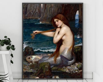 Mermaid Painting, Mermaid Print, Mermaid Art, Mermaid Decor, Vintage Mermaid, Fine Art Print, John William Waterhouse, Ocean Painting