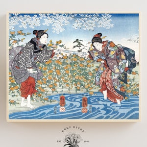 Impresión japonesa, impresión artística azul, impresión artística vintage, Japón vintage, decoración japonesa, arte mural vintage, arte mural asiático, pintura japonesa
