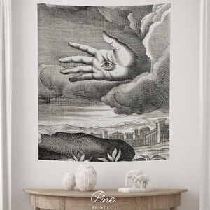 Arazzo alchemico, arazzo vintage, arte fatta a mano, arazzo bianco nero, arazzo artistico, arte da parete a mano, arazzo magico,
