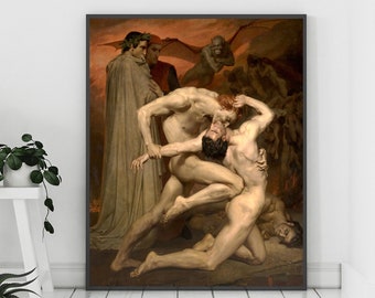 Hell Painting, Dante Painting, William-Adolphe Bouguereau, Gothic Painting, Devil Painting, Gothic Wall Art, Renaissance Painting