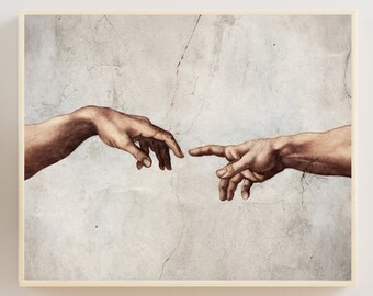Creation of Adam Fine Art Print | Michelangelo Renaissance Wall Art, Hellenistic Revival Framable Paper Poster