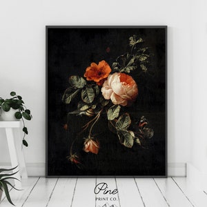 Rose Painting, Gothic Flower, Rose Print, Vintage Botanical, Gothic Wall Art, Black Flower, Botanical Print, Rose Poster, Vintage Rose