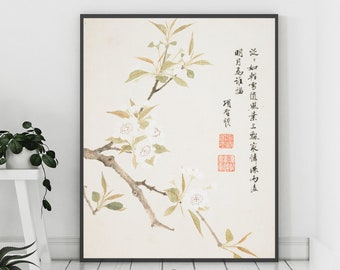 Vintage Flowers, Chinese Poster, White Wall Art, Japanese Decor, Asian Flowers, Floral Wall Art, Asian Art, Vintage Flowers
