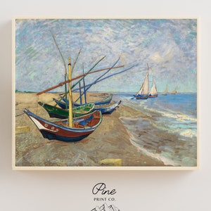 Van Gogh Print, Van Gogh Painting, Ocean Print, Boat Painting, Vintage Beach, Beach Decor, Ocean Wall Art, Vintage Ocean, Sailboat Art