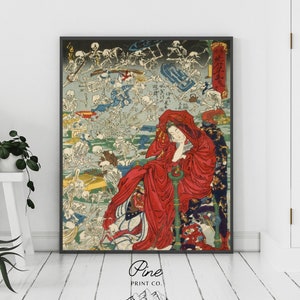 Japanese Print, Japanese Poster, Asian Woman, Asian Print, Japanese Woman, Skeleton Print, Vintage Japan, Japanese Woodblock, Japanese Art