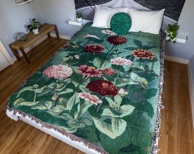 Plant Woven Blanket, Floral Blanket, Plant Throw, Vintage Floral, Botanical Blanket, Nature Blanket, Floral Tapestry, Woven Tapestry
