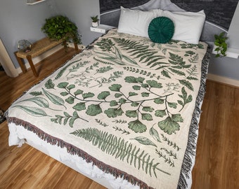 Plant Woven Blanket, Botanical Blanket, Cottagecore Gift, Nature Blanket, Plant Lover Gift, Botanical Decor, Nature Home Decor, Plant Art