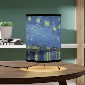 Starry Night Lamp, Art Lamp, Van Gogh Decor, Vincent Van Gogh, Moon Lamp, Art Home Decor, Van Gogh Art, Moon Painting, Tripod Lamp