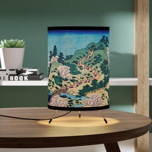 Japanese Lamp, Vintage Lamp, Japanese Decor, Vintage Japan, Blue Lamp, Tripod Lamp, Japan Map, Cherry Blossom, Asian Lamp