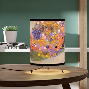 Klimt Painting, Mermaid Decor, Gustav Klimt, Water Serpents, Tripod Lamp, Purple Lamp, Floral Lamp, Mermaid Art, Klimt Art, Pink Lamp