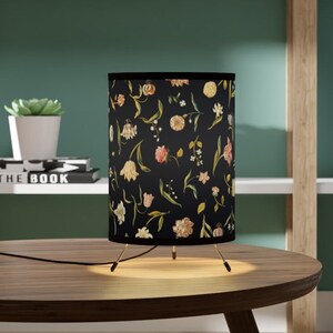 Black Lamp, Table Lamp, Floral Lamp, Vintage Lamp, Botanical Lamp, Black Floral, Art Lamp, Boho Lamp, Boho Lighting, Floral Lighting