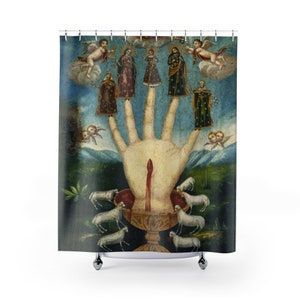 Handduschvorhang, Okkulter Duschvorhang, Hexerei Badezimmer, Vintage Badezimmer, okkultes Dekor, Vintage Kunst, Hand, Gothic Badezimmer Dekor