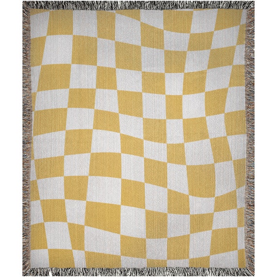 Yellow Woven Blanket, Checkered Blanket, Yellow Bedding, Yellow Decor, Checkered Throw, Yellow Throw, Checkerboard Throw