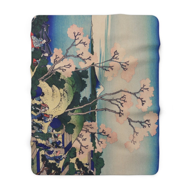 Japanese Sherpa Blanket, Cherry Blossom Blanket, Japan Blanket, Blue Pink Blanket, Japanese Art Blanket, Vintage Blanket, Japan Home Decor 60" × 80"