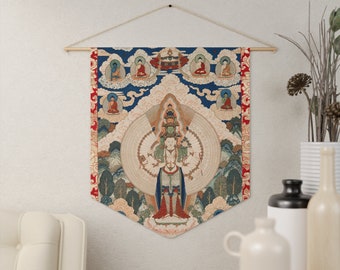 Buddhist Tapestry, Buddhist Art, Hippie Decor, Vintage Tapestry, Buddha Decor, Asian Decor, Chinese Art, Bodhisattva Art, Chinese Tapestry