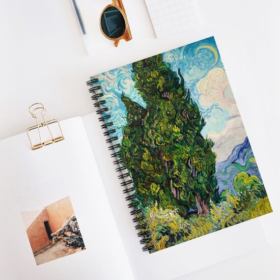 Van Gogh Notebook, Spiral Notebook, Painting Notebook, Art Notebook, Van Gogh Gift, Boho Notebook, Cypresses Van Gogh, Nature Notebook