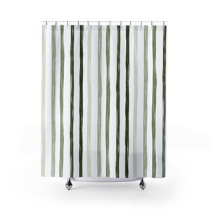 Green Shower Curtain, Line Shower Curtain, Minimal Shower Curtain, Green Bathroom, Green Stripes, Green Line Curtain, Boho Shower Curtain