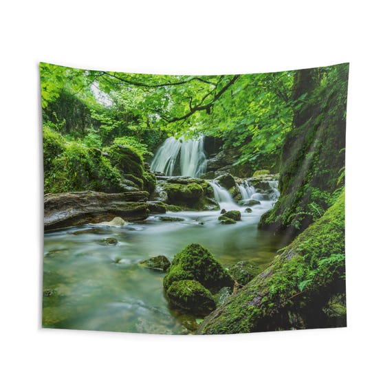 Green Tapestry, Waterfall Tapestry, Nature Tapestry, Forest Tapestry, Forest Photo, Green Nature, Waterfall Photo, Botanical Tapestry