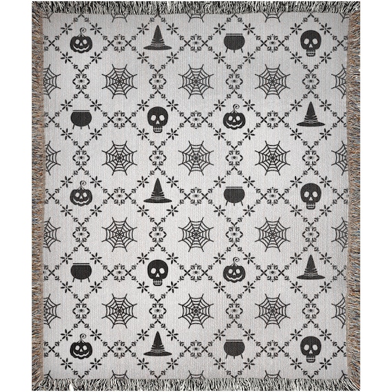 Halloween Blanket, Woven Blanket, Witch Blanket, Halloween Decor, Skull Blanket, Halloween Tapestry, Halloween Throw, Witch Gift