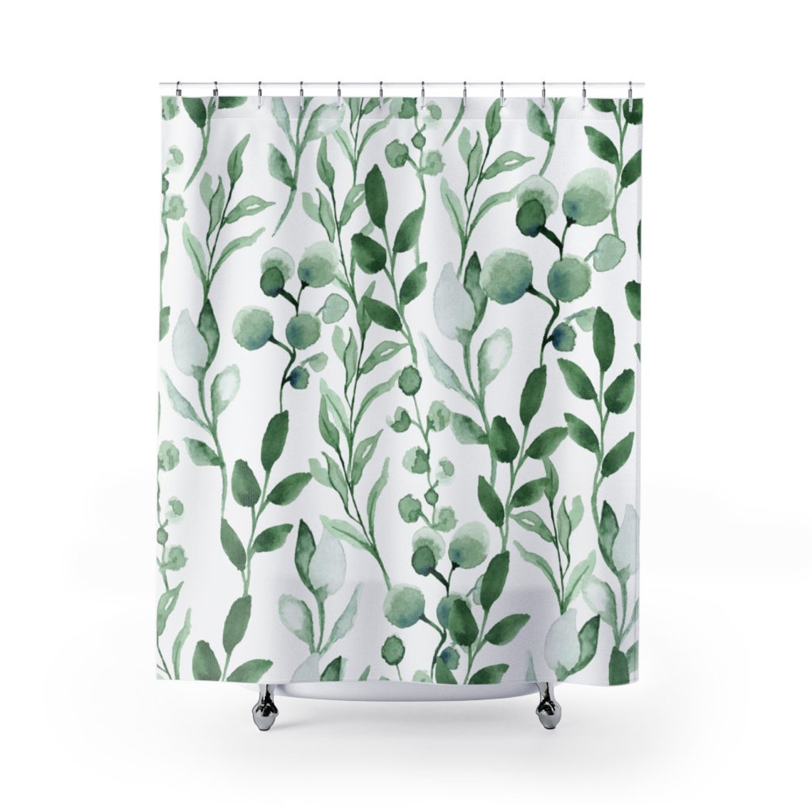 Botanical Bathroom Green Shower Curtain Botanical Decor Etsy