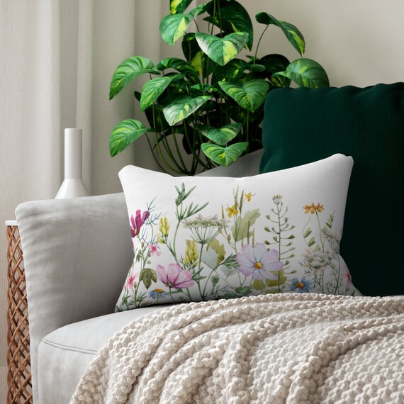 Floral Lumbar Pillow, Watercolor Pillow, Botanical Pillow, Flower Pillow, Nature Pillow, Watercolor Flower, Botanical Decor, Floral Decor