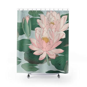 Japanese Bathroom, Water Lily, Japan Decor, Japanese Flower, Japan Shower Curtain, Water Lily Art, Japanese Painting, Ohara Koson