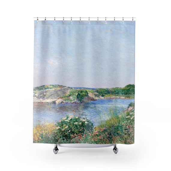 Art Shower Curtain, Nature Bathroom, Frederick Hassam, Ocean Bathroom, Blue Shower Curtain, Plant Shower Curtain, Vintage Bathroom