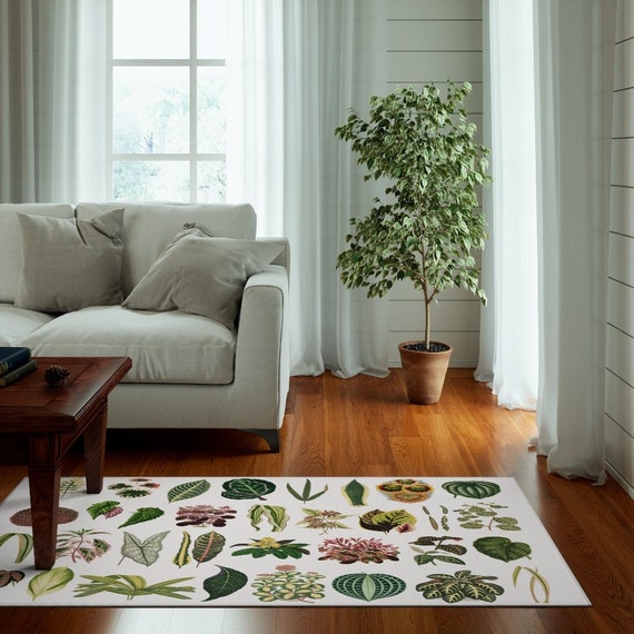 Plant Area Rug, Houseplant Decor, Plant Accent Rug, Houseplant Gift, Botanical Decor, Botanical Rug, Green Rug, Plant Home Decor