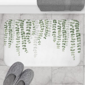 Botanical Bath Mat, Green Bath Mat, Eucalyptus Bathroom, Foam Bath Mat, Nature Bath Mat, Botanical Bathroom, Plant Shower, Green Watercolor