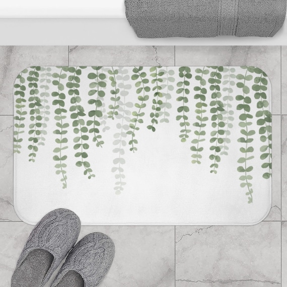 Botanical Bath Mat, Green Bath Mat, Eucalyptus Bathroom, Foam Bath Mat, Nature Bath Mat, Botanical Bathroom, Plant Shower, Green Watercolor