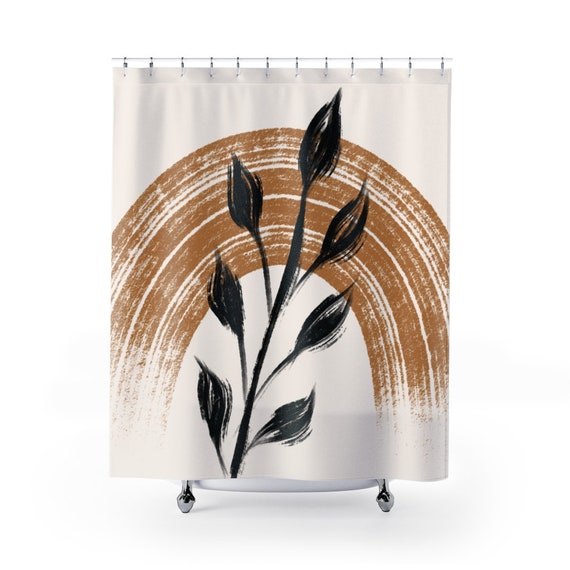 Boho Shower Curtain, Beige Bathroom, Neutral Shower Curtain, Modern Shower Curtain, Plant Bathroom Decor, Minimalist Bathroom