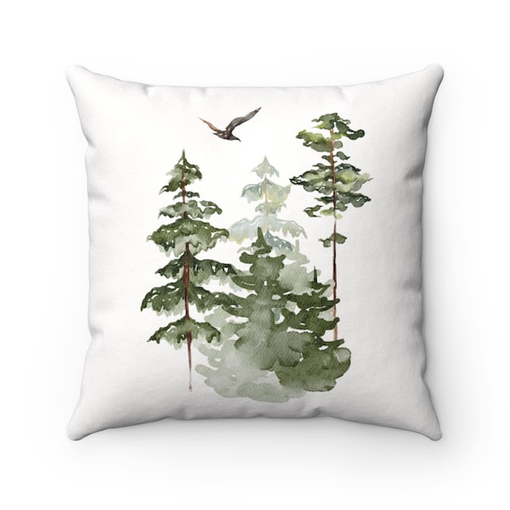 Forest Pillow, Tree Pillow, Forest Decor, Nature Watercolor, Green Pillow, Nature Throw Pillow, Green Throw Pillow, Forest Nursery