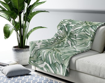 Monstera Plant Blanket | Green Tropical Throw