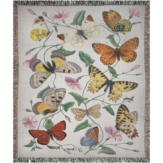 Butterfly Blanket, Woven Blanket, Moth Blanket, Butterfly Decor, Vintage Butterfly, Plant Blanket, Cottagecore Blanket, Butterfly Throw