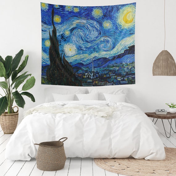 Van Finland Art, Tapestry, Sky Art, Gogh Art Wall Hanging, Night - Starry Tapestry, Starry Tapestry, Blue Starry Etsy Gogh Van Wall Night Night Wall Night