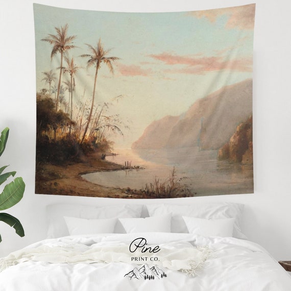 Beach Tapestry, Palm Tree Art, Vintage Tapestry, Fine Art Tapestry, Sunset Tapestry, Painting Tapestry, Ocean Sunset, Ocean Painting